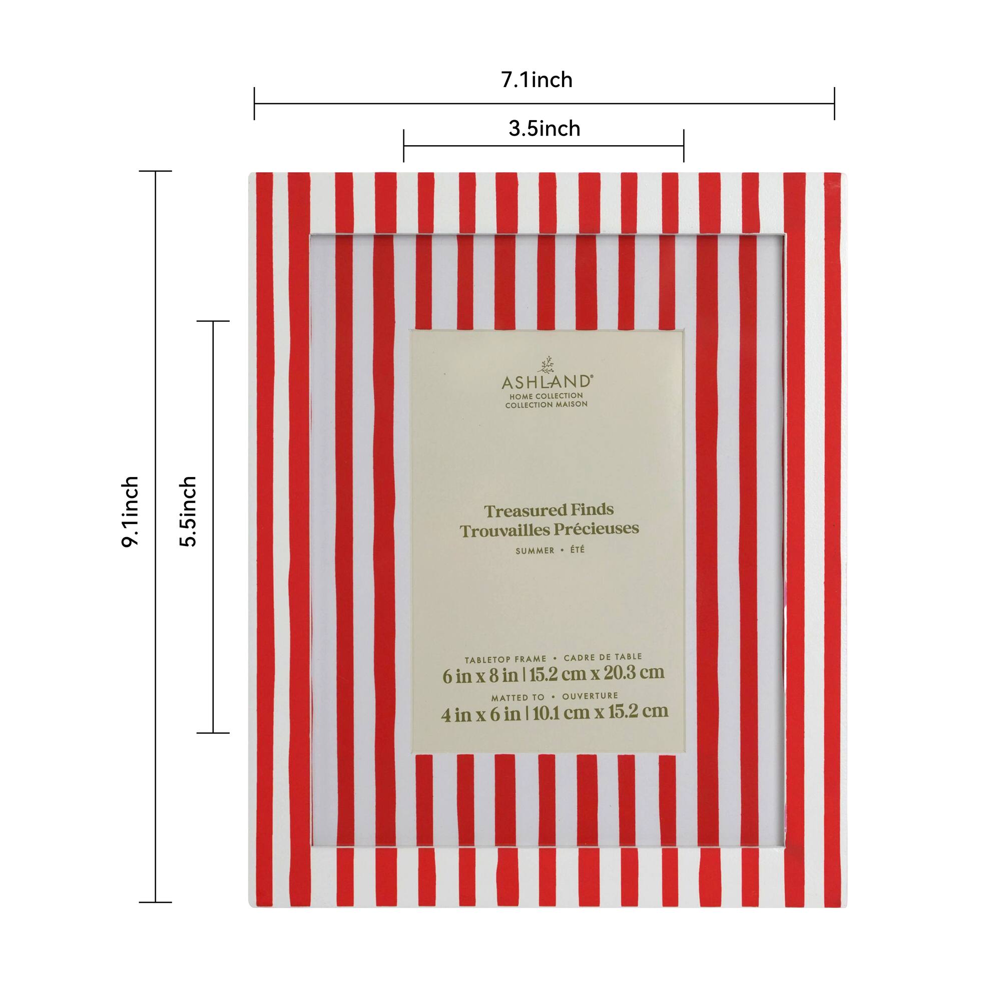 4" x 6" Red & White Striped Tabletop Frame with Mat, Treasured Finds by Ashland®